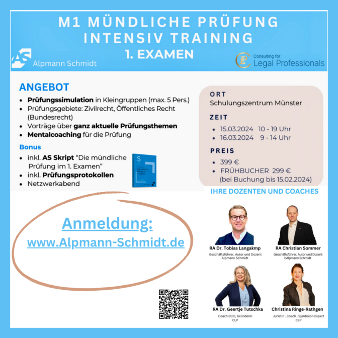 MÜNDLICHE PRÜFUNG INTENSIV TRAINING (1. juristisches Staatsexamen)