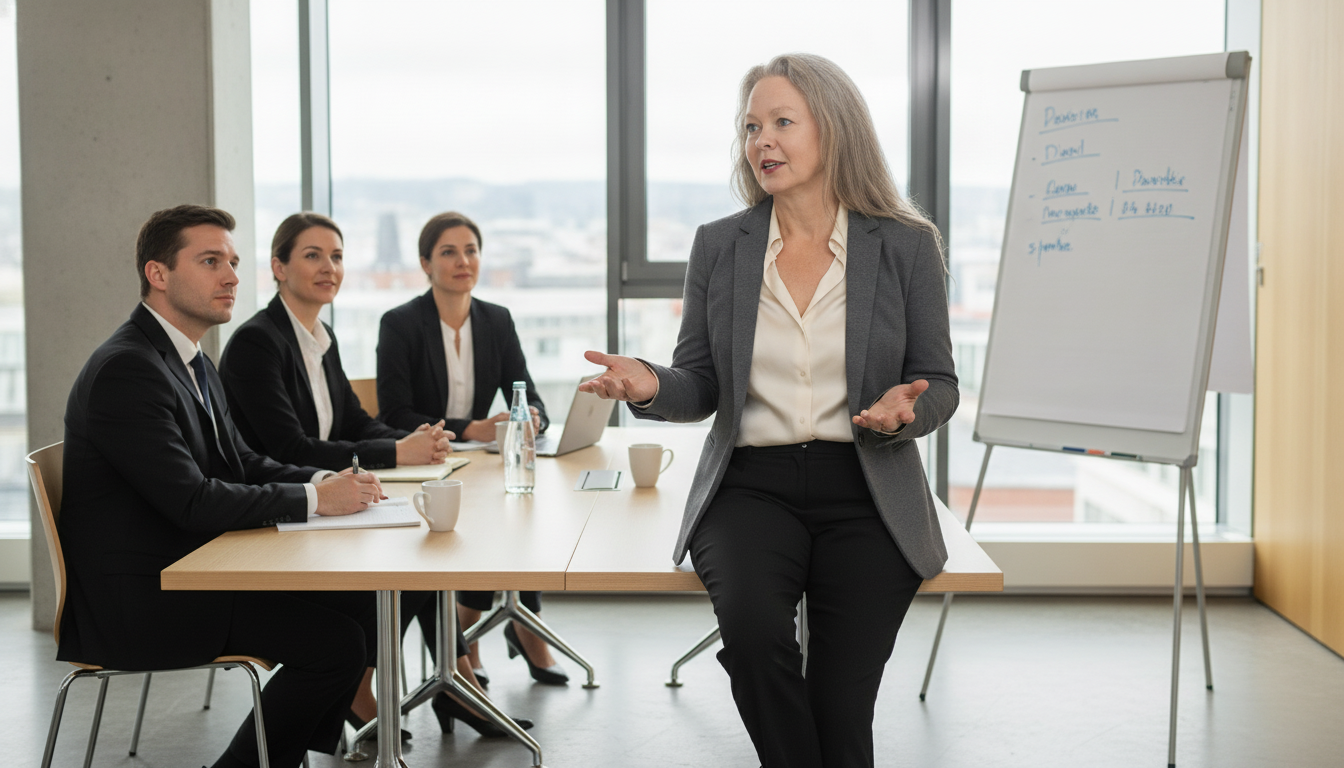 Dr. Geertje Tutschka leitet einen Workshop für Juristinnen und Juristen